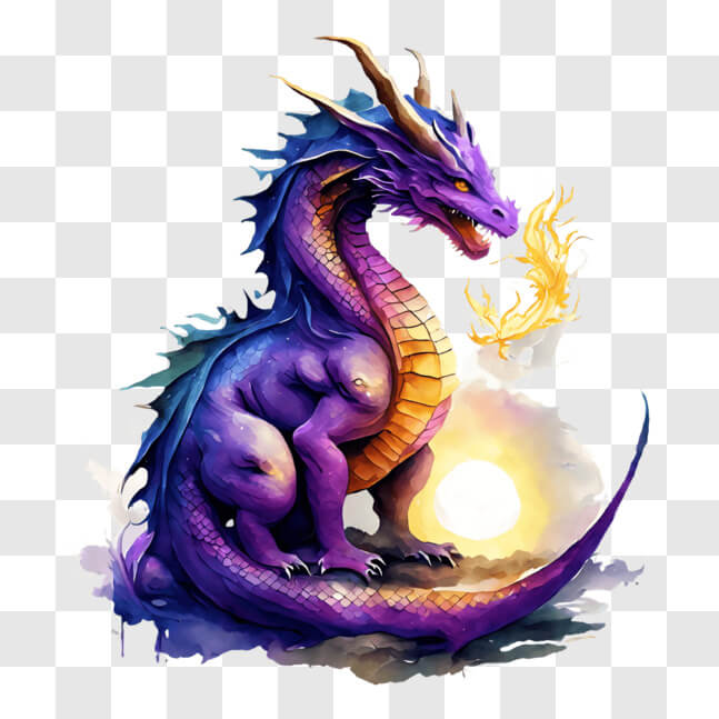 Download Purple Dragon with Wings Spread and Orange Flame PNGs Online ...