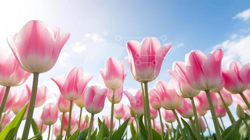 Beautiful Pink Tulips in Full Bloom with Bright Sunlight stock photo ...