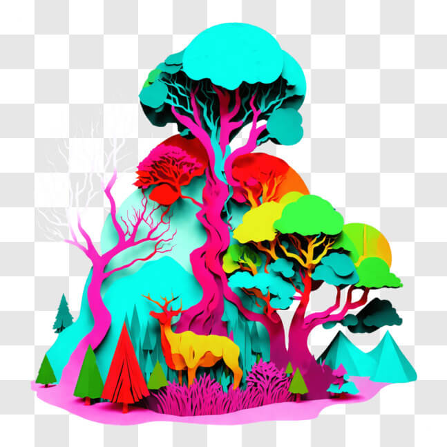 Download Colorful Paper Cutout Artwork of Forest Scene PNG Online ...