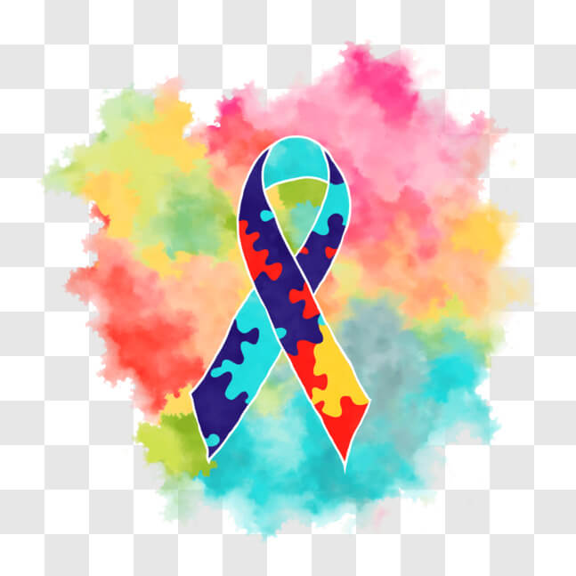 Download Colorful Autism Ribbon and Puzzle Pieces on Watercolor ...