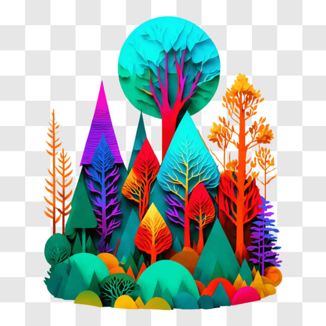 Download Colorful Forest Landscape Artwork PNG Online - Creative Fabrica