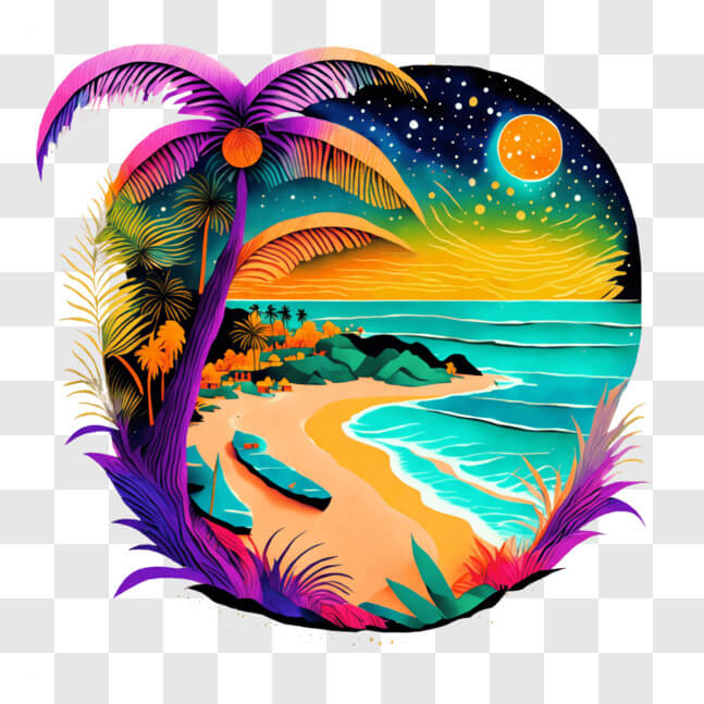Download Scenic Tropical Beach with Colorful Palm Trees and Ocean View ...