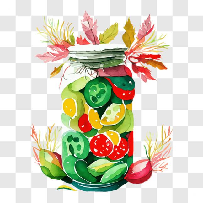 Download Colorful Mason Jar of Fresh Vegetables with Autumn Leaves PNG ...