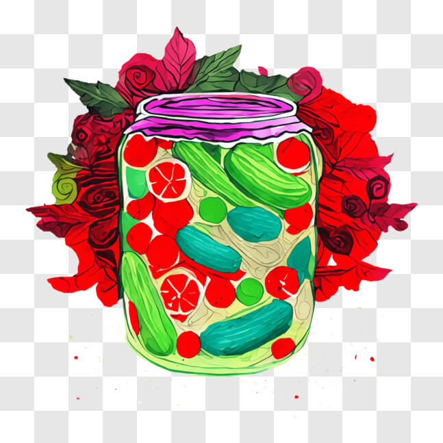 Download Vibrant Jar of Pickled Vegetables and Roses PNG Online ...