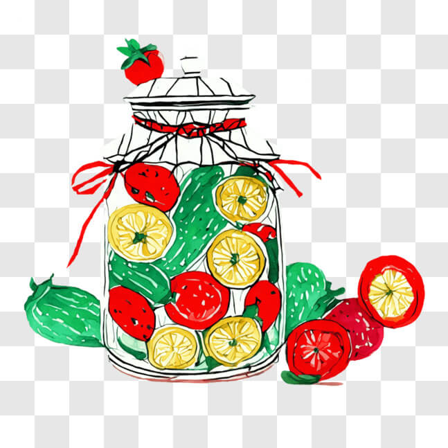 Download Arrangement of Fresh Fruits and Vegetables in a Glass Jar PNG ...
