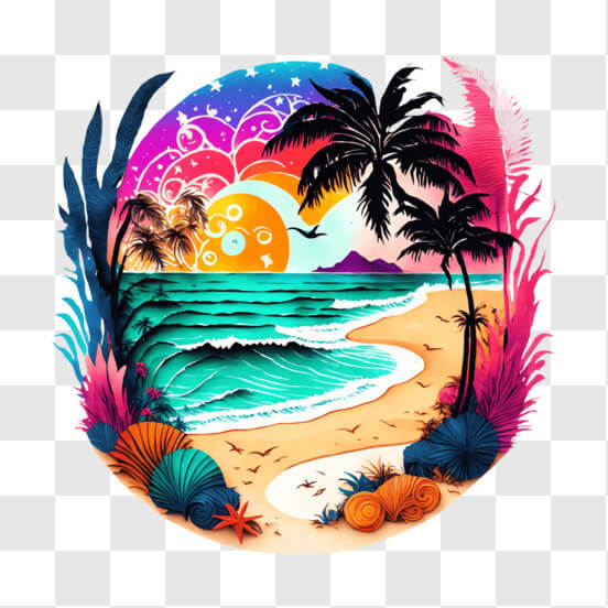 Download Tropical Beach Scene with Palm Trees and Ocean in the ...