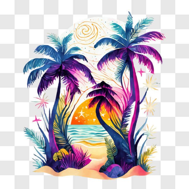Download Vibrant Tropical Scene with Ocean Sunset PNG Online - Creative ...