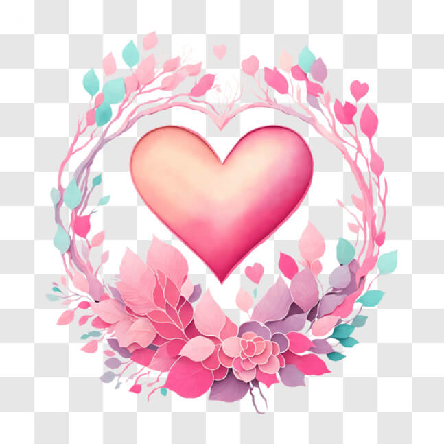Download Pink Heart Surrounded by Leaves and Flowers PNGs Online ...