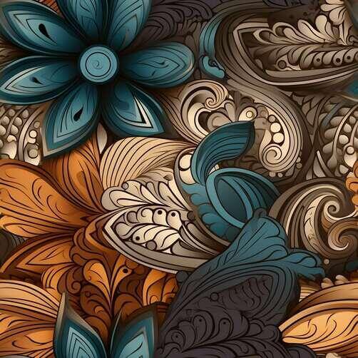 Colorful Floral Pattern in Blue, Brown, and Orange Colorful Floral Pattern in Blue, Brown, and Orange thumbnail
