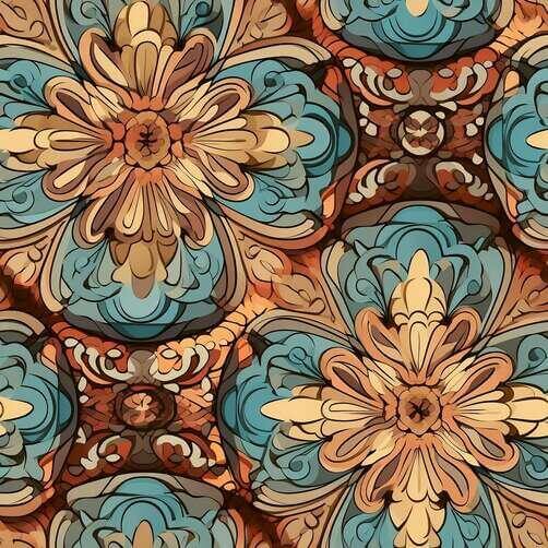 Abstract Floral Pattern in Blue, Brown, and Beige Abstract Floral Pattern in Blue, Brown, and Beige thumbnail