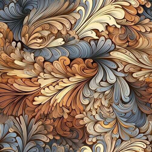 Decorative Abstract Floral Pattern in Brown, Blue, and Yellow Decorative Abstract Floral Pattern in Brown, Blue, and Yellow thumbnail