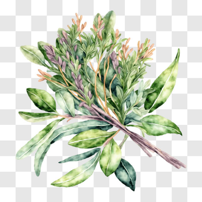 Download Watercolor Painting of Medicinal Herb with Green Leaves and ...