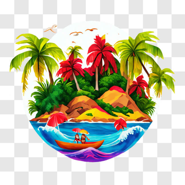 Download Tropical Island with Boat and Palm Trees PNGs Online ...
