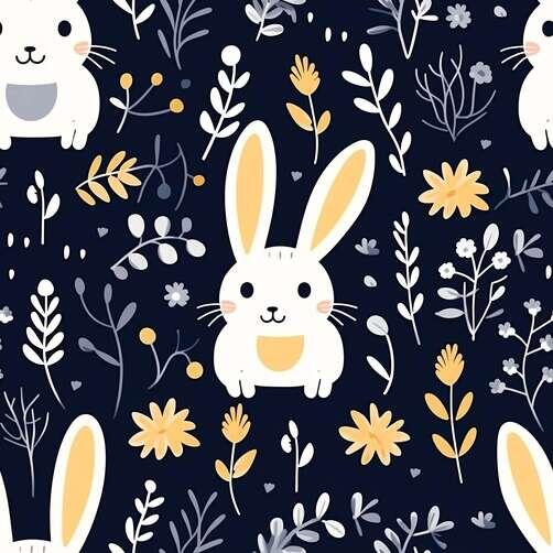 Download Seamless Easter Rabbit and Egg Pattern in Blue Background ...