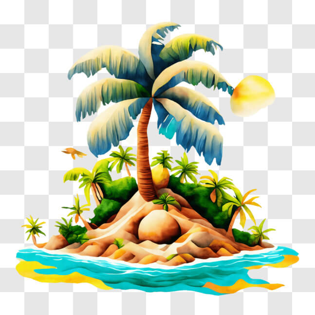 Download Tropical Island with Palm Tree, Rocks, and Water in the ...