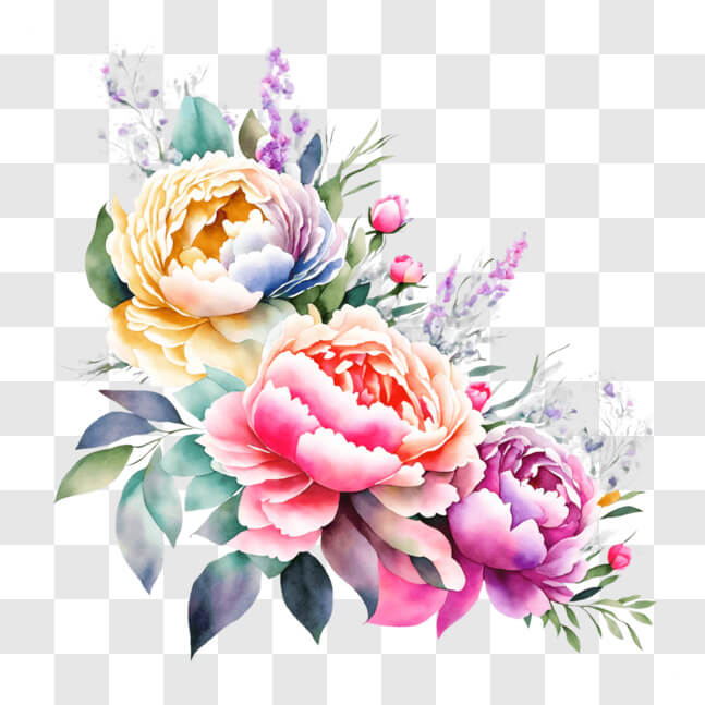 Download Watercolor Bouquet of Peonies and Lavender PNGs Online ...