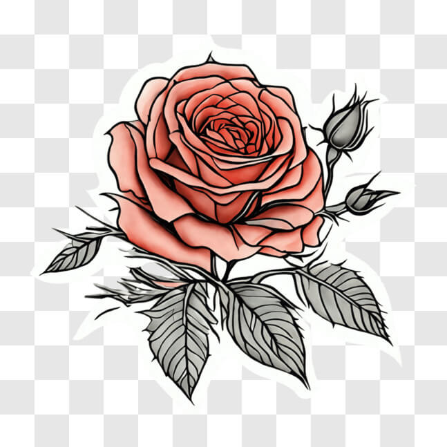 Download Rose Tattoo Design on Black Paper with Leaves and Flowers PNG ...