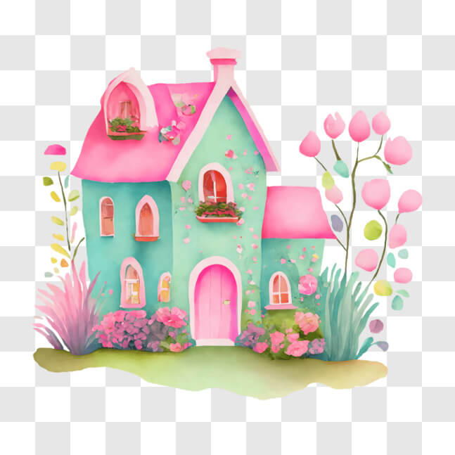 Descarga Casa de Cuento de Hadas Idílica con Flores Rosas y Mariposas ...
