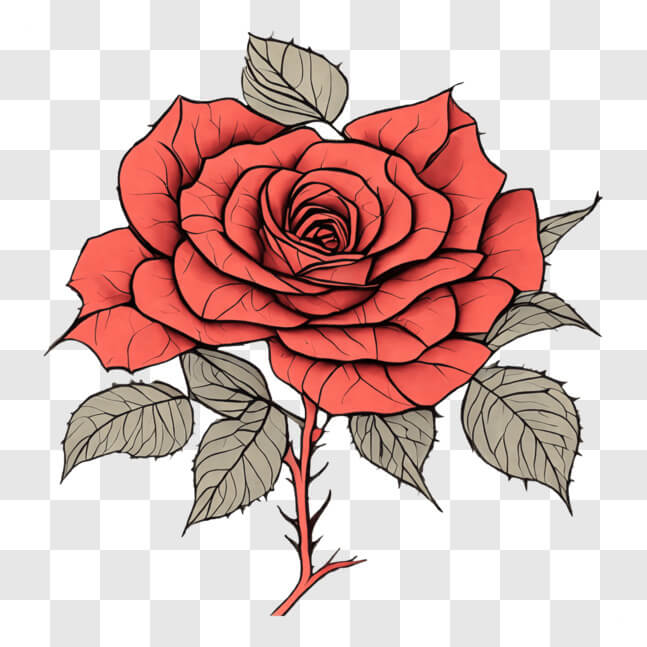 Download Beautiful Single Red Rose in Bloom PNG Online - Creative Fabrica