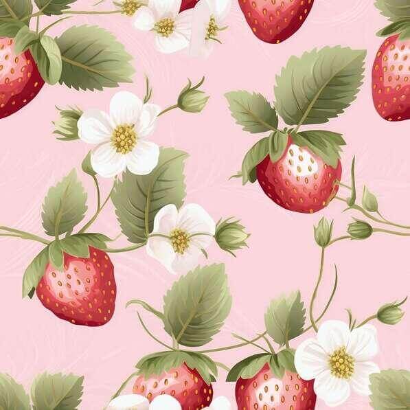 Download Seamless Strawberry Pattern with White Flowers and Green ...