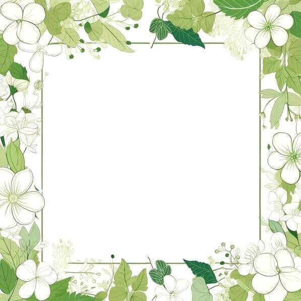 Download White and Green Floral Frame with Leaves and Flowers on White ...
