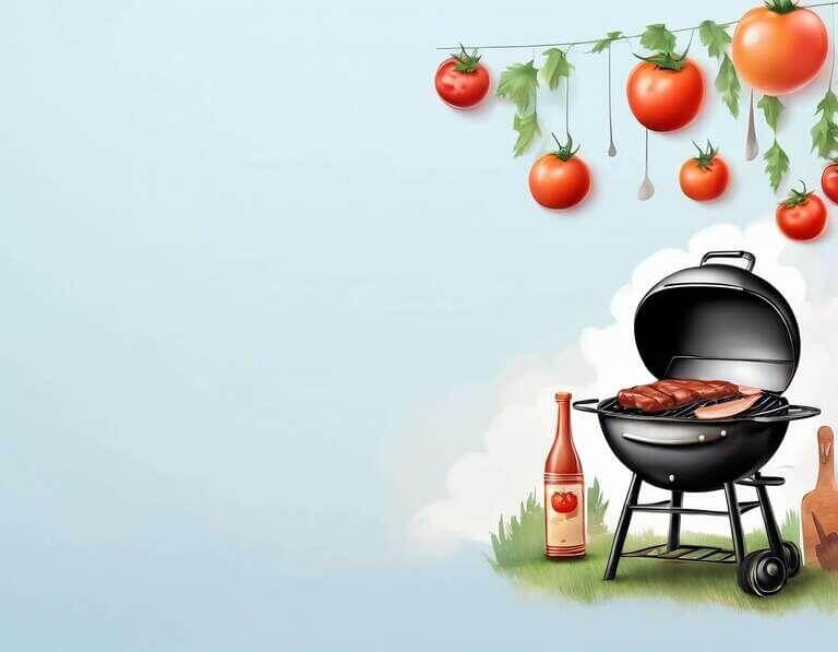 Download Barbecue Grill with Tomatoes and Wine Bottles Outdoors ...