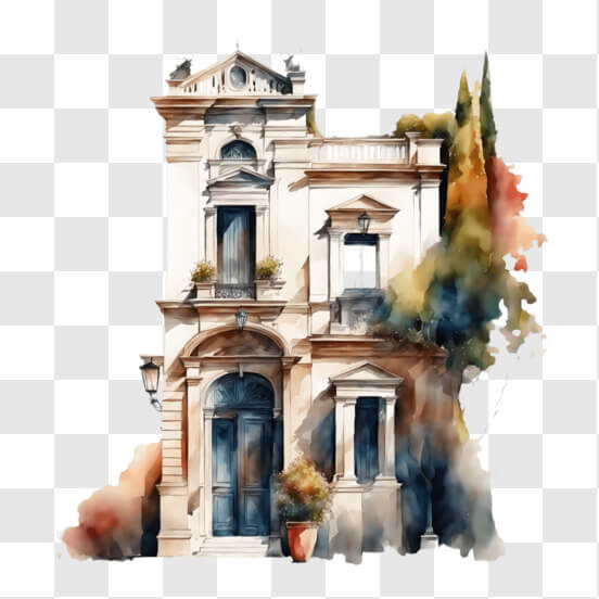 Watercolor Painting of Old Italian House