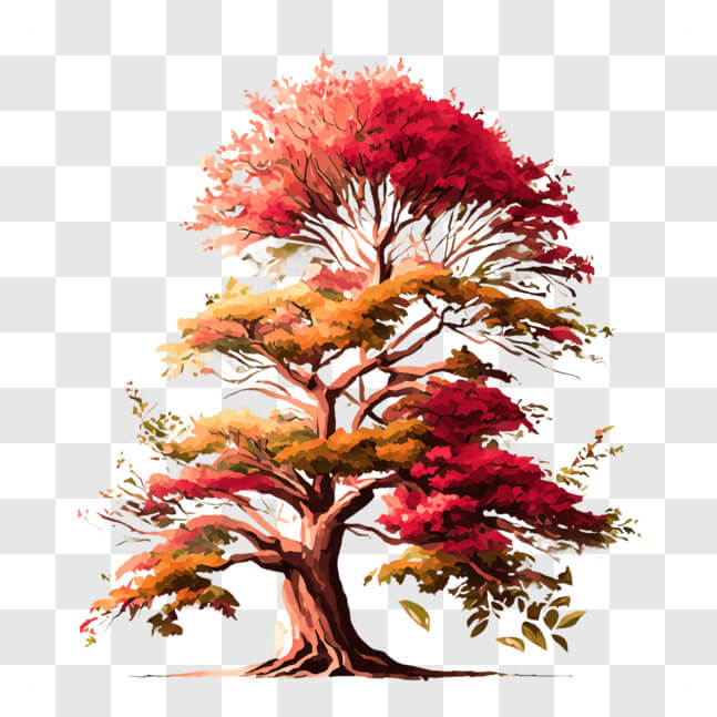 Download Vibrant Tree with Red and Orange Leaves PNGs Online - Creative ...