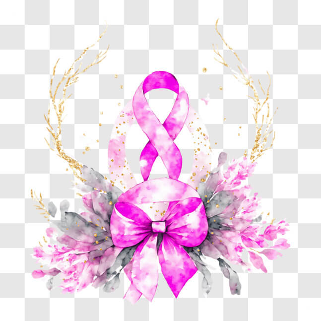 Download Pink Ribbon with Flowers for Breast Cancer Awareness PNGs ...