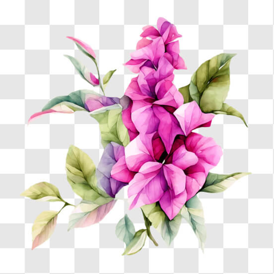 Pink and Purple Watercolor Flowers with Green Leaves Patterns Pink and Purple Watercolor Flowers with Green Leaves Patterns thumbnail