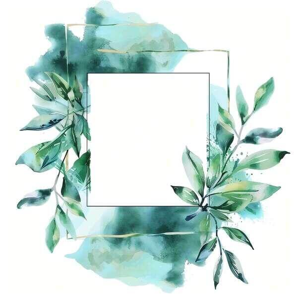 Download Watercolor Frame with Green Leaves and White Square ...