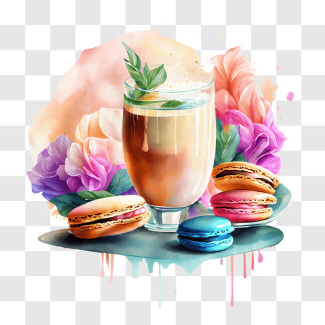 Download Colorful Abstract Painting with Macarons, Flowers, and Drinks ...