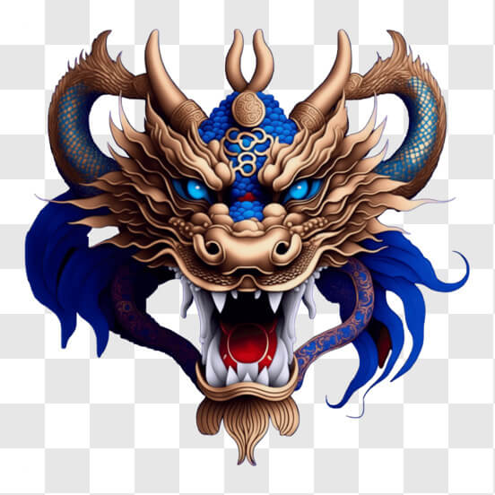 Download Chinese Dragon Head Ornament in Blue and Gold PNGs Online ...