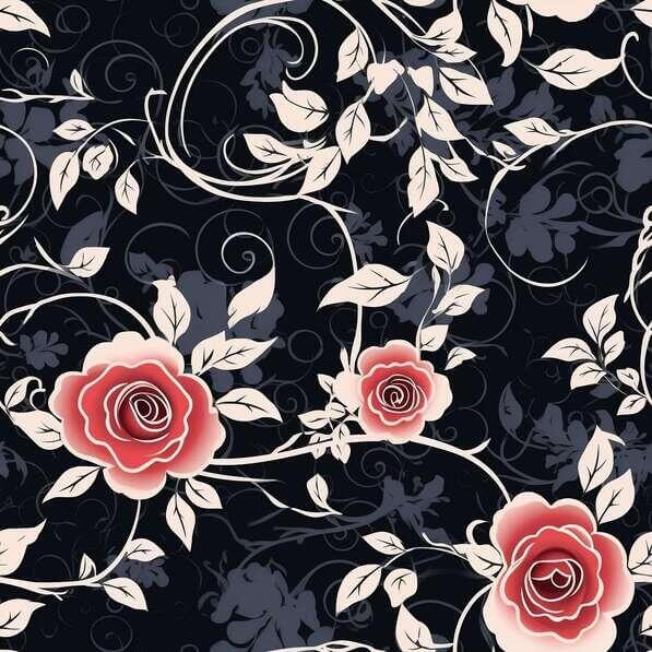 Download Red Roses and Leaves Floral Pattern on Black Background ...