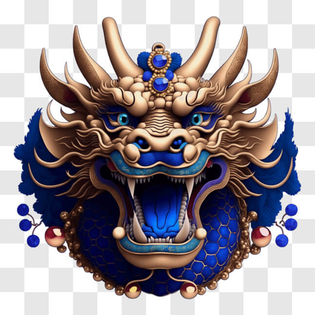 Download Blue and Gold Dragon Head with Jewels and Ornaments PNGs ...