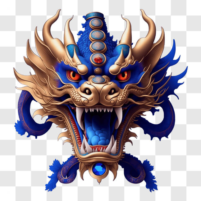 Download Blue and Gold Dragon Head with Gemstones and Jewels PNGs ...