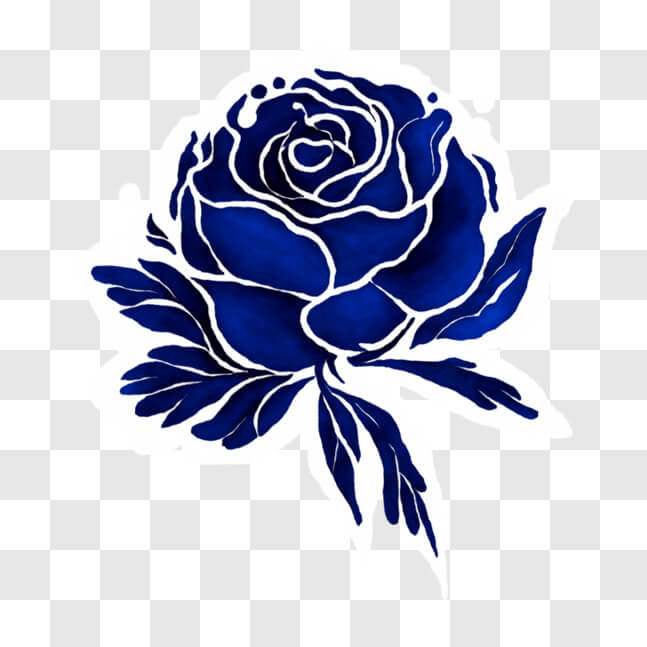 Download Hand-painted Blue Rose with Green Leaves Artwork PNGs Online ...