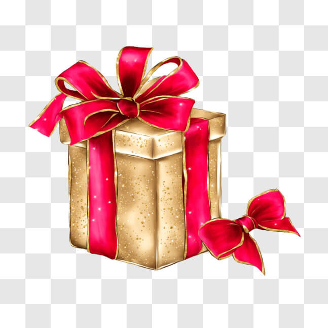 Download Elegant Gold Gift Box with Red Ribbon and Pink Bow PNGs Online ...