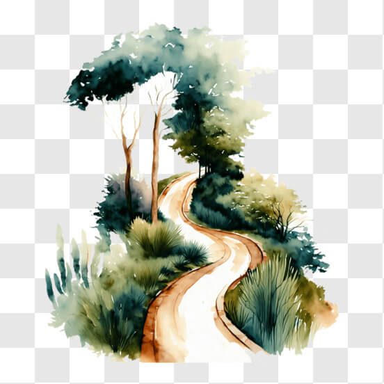 Idyllic Forest Path Watercolor Painting