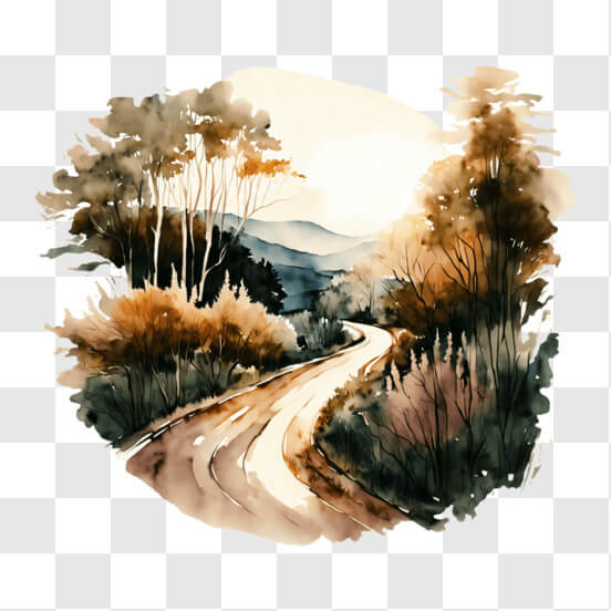 Idyllic Forest Road Watercolor Painting