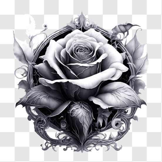 Download Intricate Black and White Rose PNGs Online - Creative Fabrica