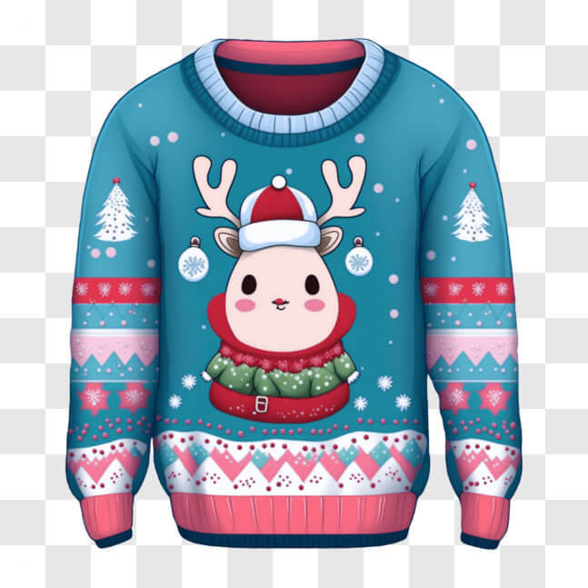 Download Blue Ugly Sweater with Cute Reindeer PNGs Online - Creative ...