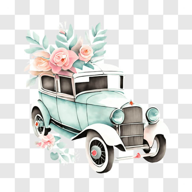 Download Vintage Watercolor Illustration of Antique Car with Flower ...