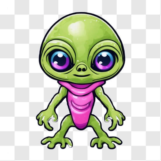 Download Cute Green Alien with Pink Eyes on Black Background Cartoons ...