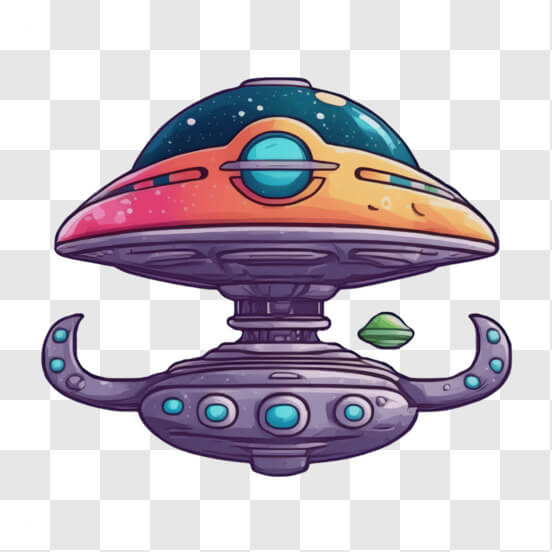 Cartoon Alien Spaceship with Planets