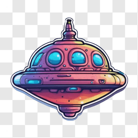 Colorful Alien Spaceship Sticker