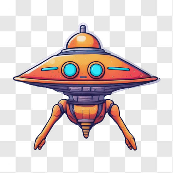 Orange Alien Spaceship with Blue Eyes