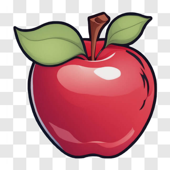 Download Ripe Red Apple with Fresh Green Leaf Cartoons Online ...