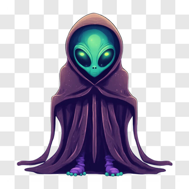 Descarga Personaje Alienígena con Capa Morada con Capucha y Ojos Verdes ...