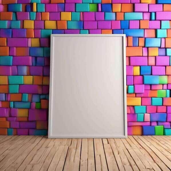 Download Colorful Wall with Empty Frame for Displaying Artwork Mockups ...